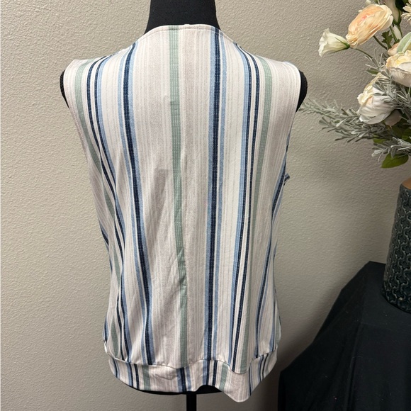 NWT Wrapper Striped Twist Front Keyhole Tank Top Blue Green Size M - Picture 3 of 10